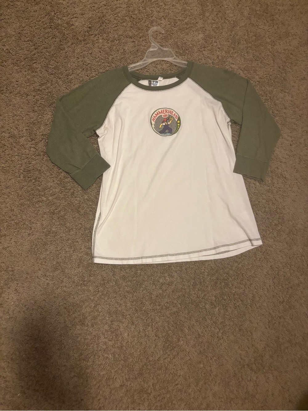 Kids Olive Green & White Raglan Tee with Graphic Patch
